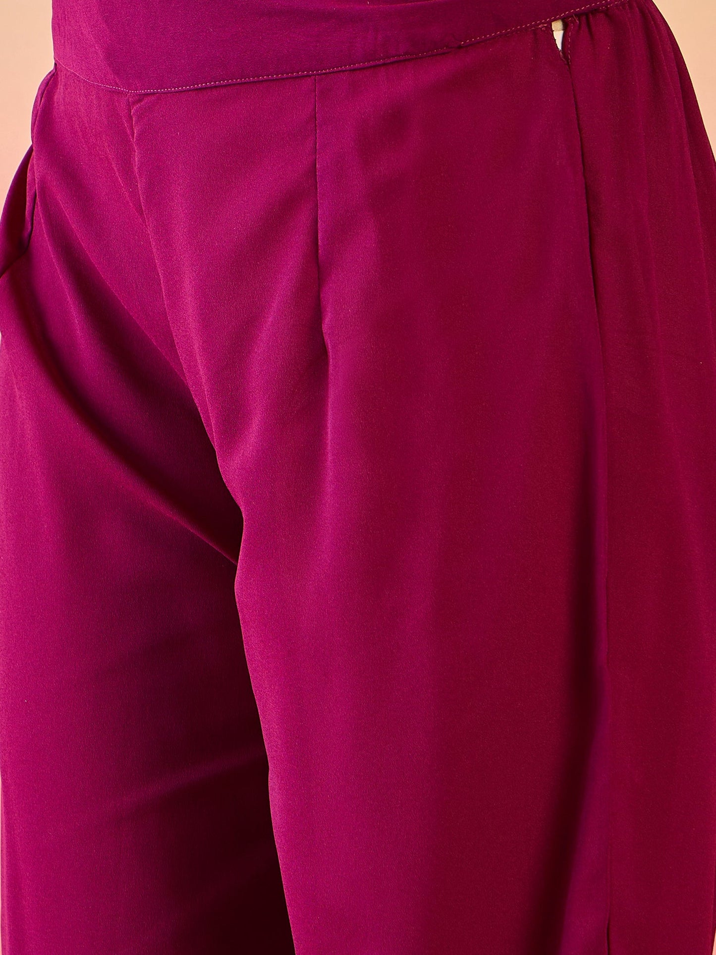 Maroon & Mauve Gold Foil Printed Kurta Palazzo With Jacket - Elganza