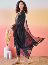Black Patch Work Kurta Pant With Dupatta - Elganza