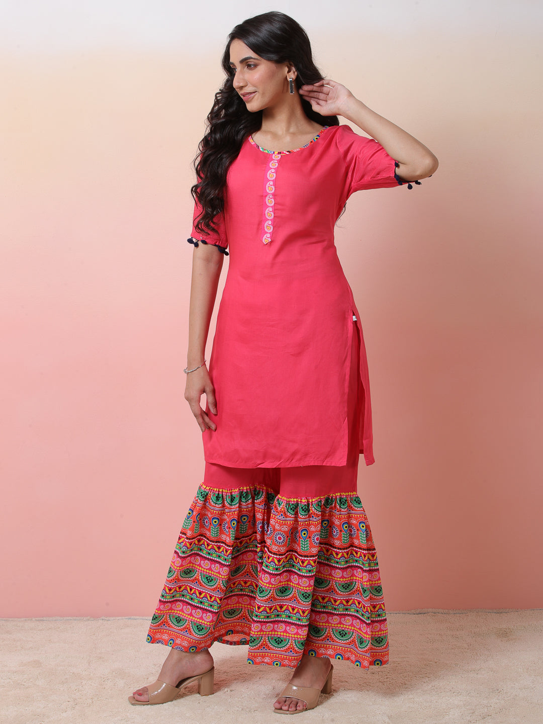 Pink Kurta With Sharara - Elganza