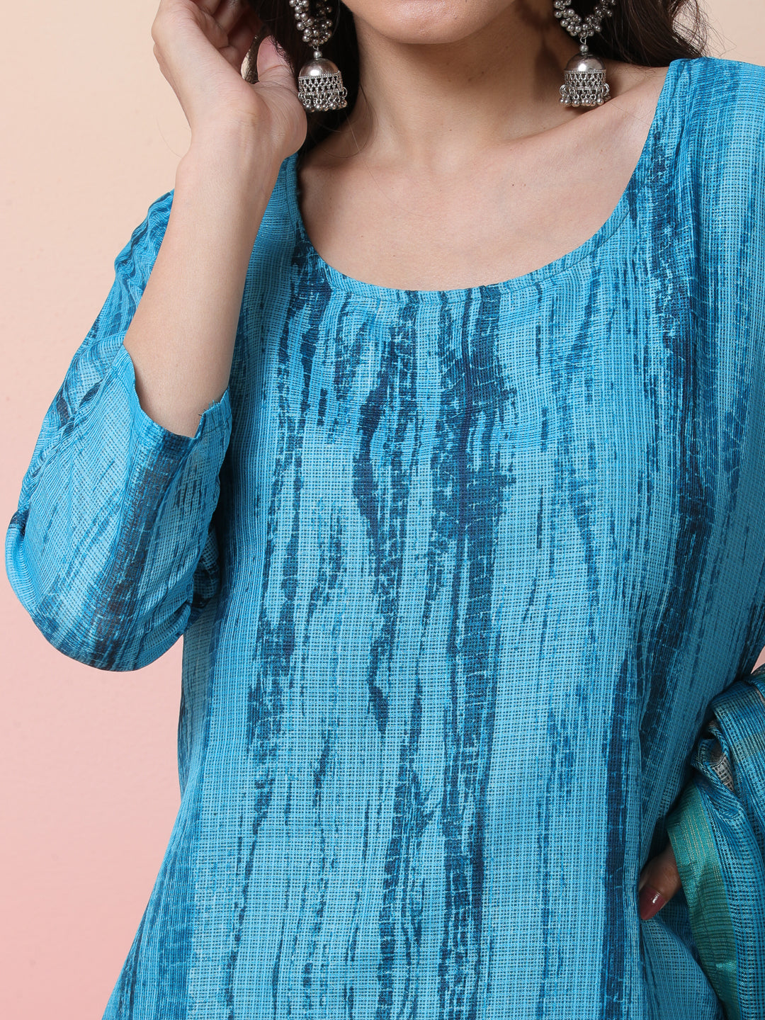 Blue & Mustard Printed Kurta Palazzo With Dupatta - Elganza