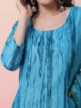 Blue & Mustard Printed Kurta Palazzo With Dupatta - Elganza