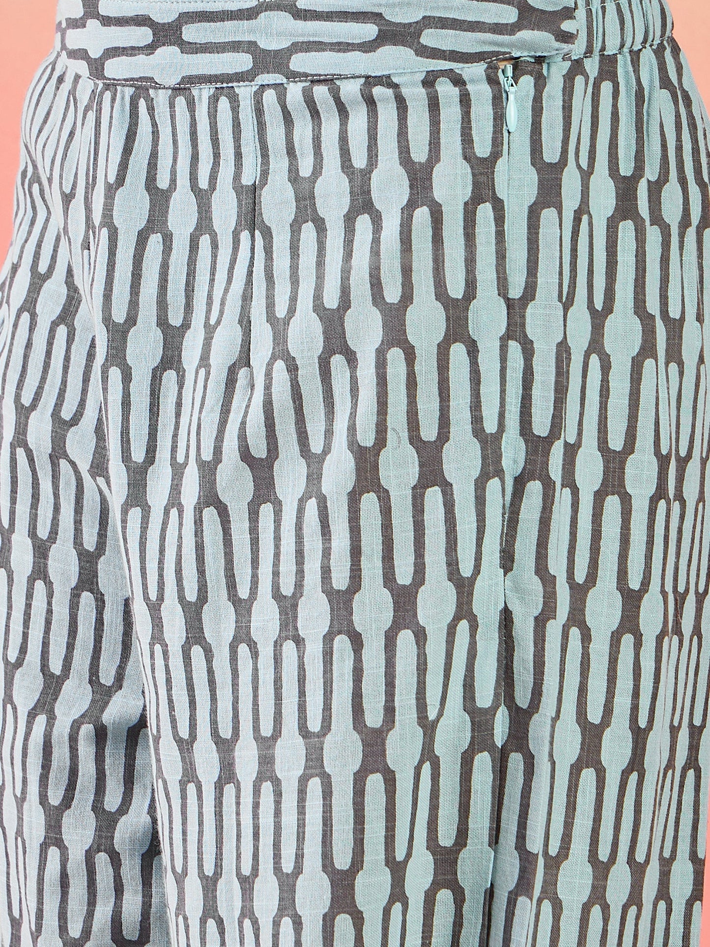 Grey & Blue Printed Cotton Kurta Set - Elganza