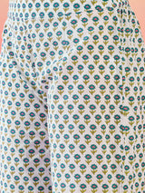 Green Floral Print Kurta Palazzo With Ruffle Dupatta - Elganza