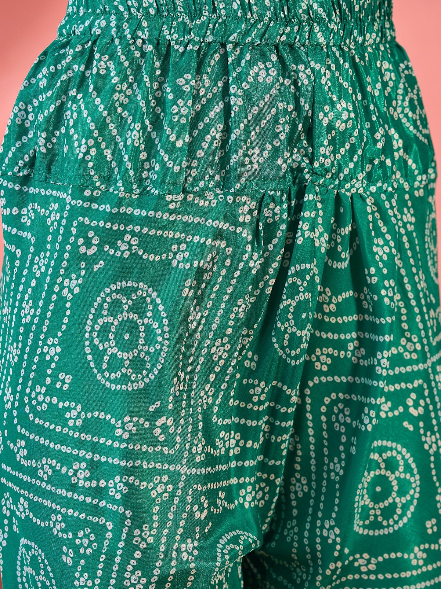 Green Bandhani Print Kurta With Churidar Pant - Elganza