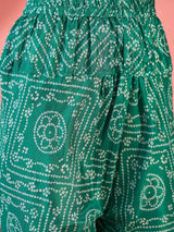 Green Bandhani Print Kurta With Churidar Pant - Elganza