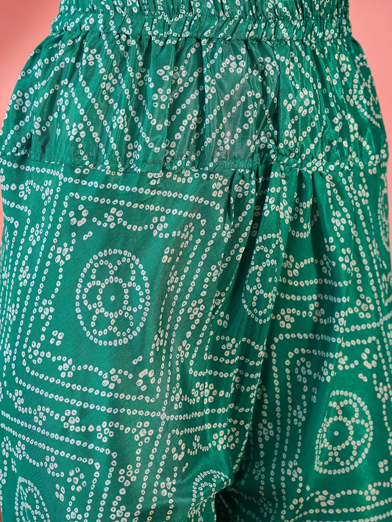 Green Bandhani Print Kurta With Churidar Pant - Elganza