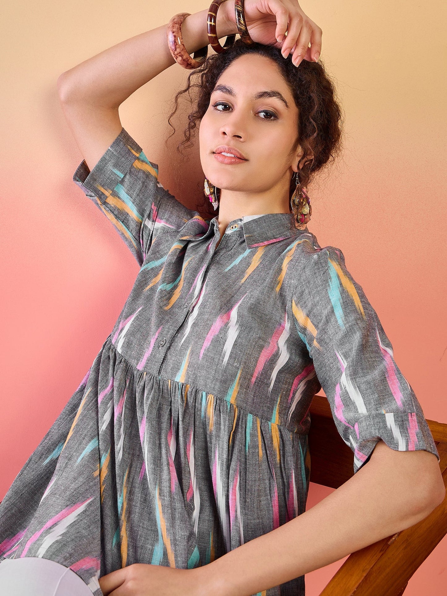 Grey Ikat Design Tunic - Elganza