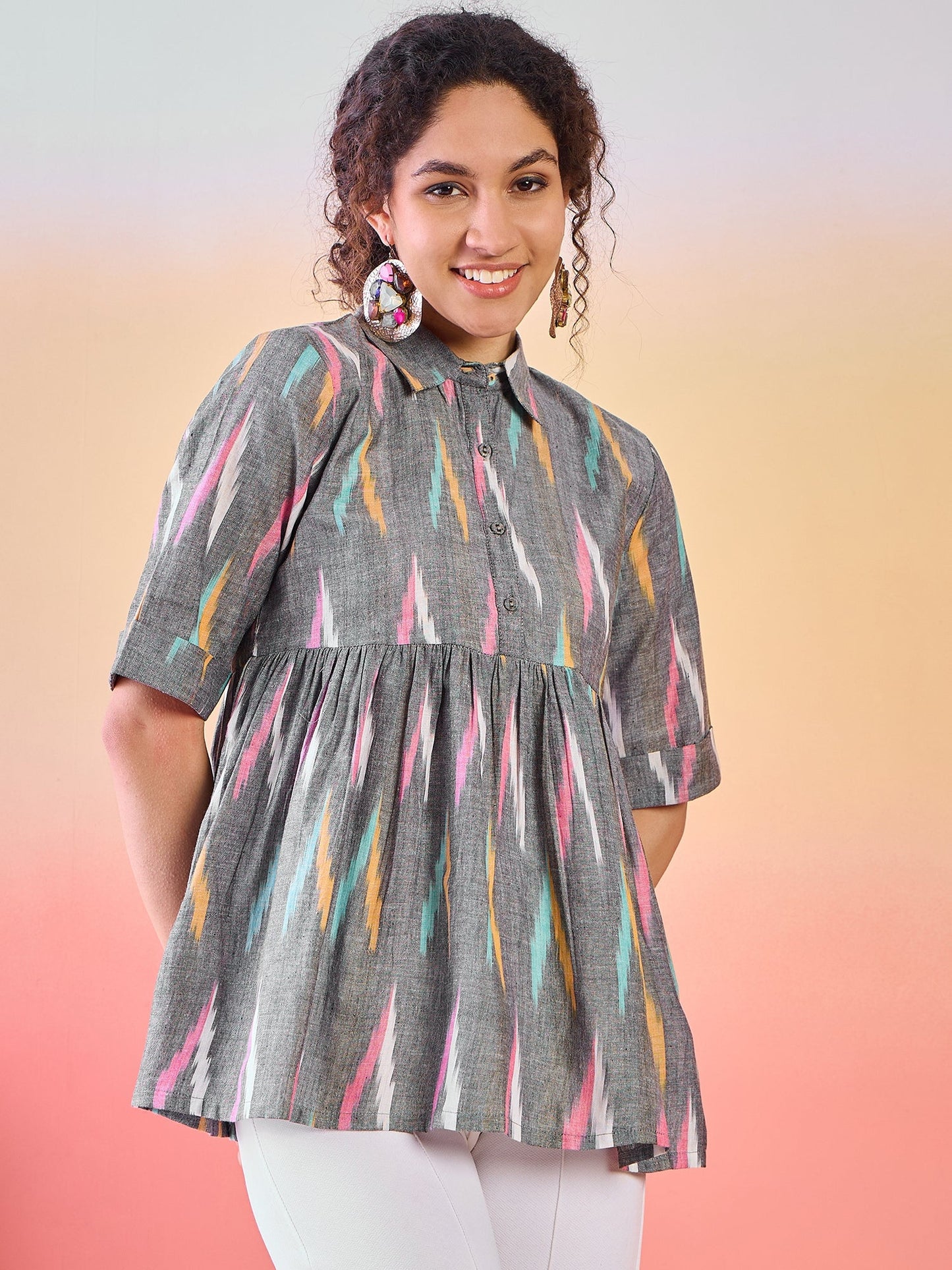 Grey Ikat Design Tunic - Elganza