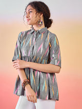 Grey Ikat Design Tunic - Elganza