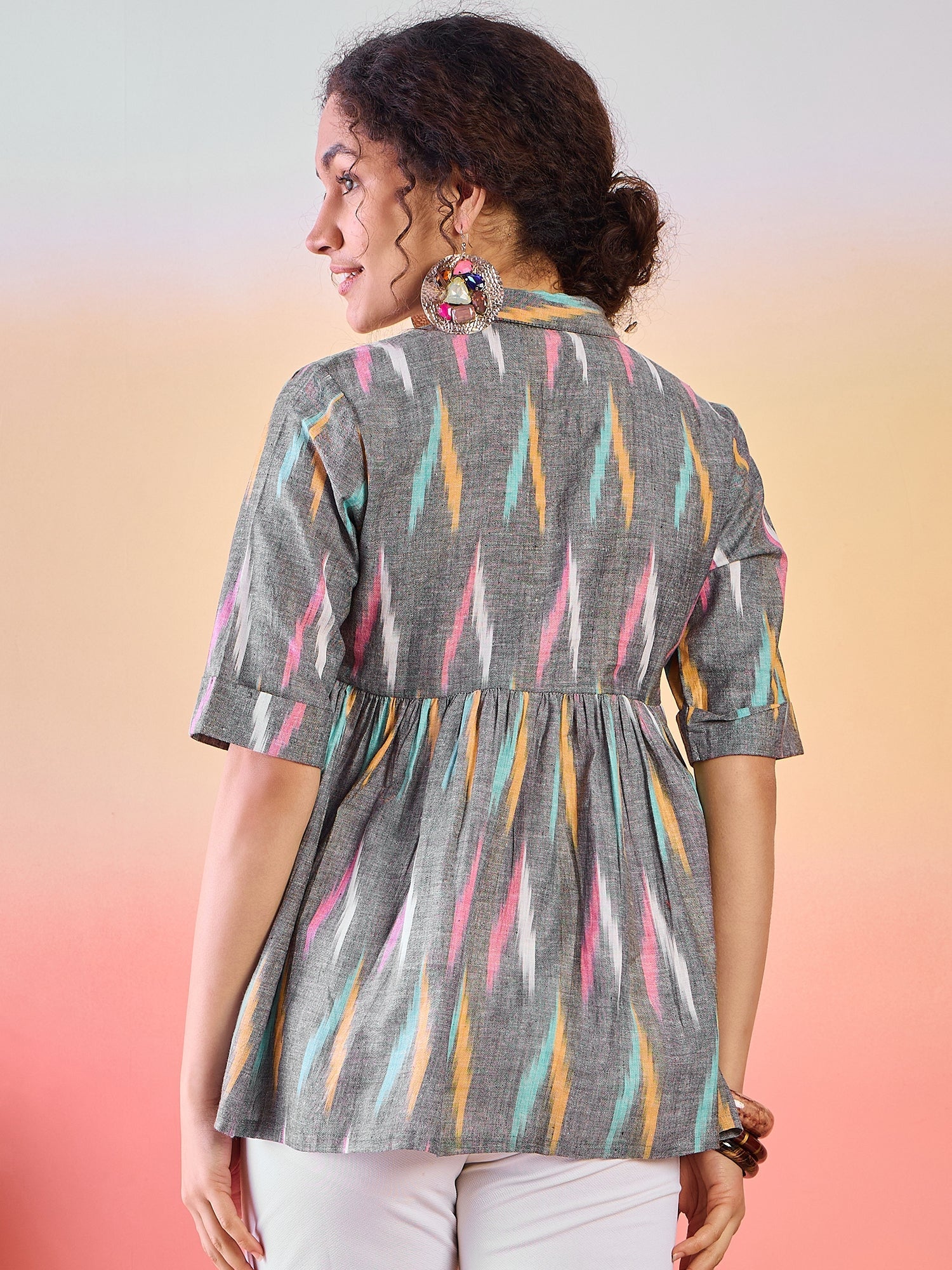 Grey Ikat Design Tunic - Elganza
