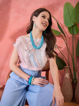 Multicolor Marble Print Off-Shoulder Top - Elganza