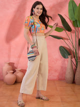 Orange & Blue Printed Crop Top - Elganza