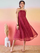 Maroon Bandhani Print Shift Dress - Elganza