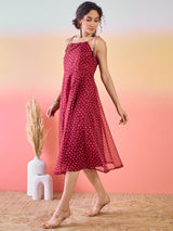 Maroon Bandhani Print Shift Dress - Elganza
