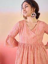 Cream & Rust Striped Gathered Tunic - Elganza