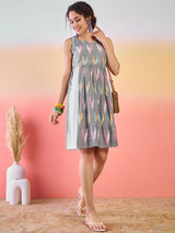 Grey Ikat Skater Dress - Elganza