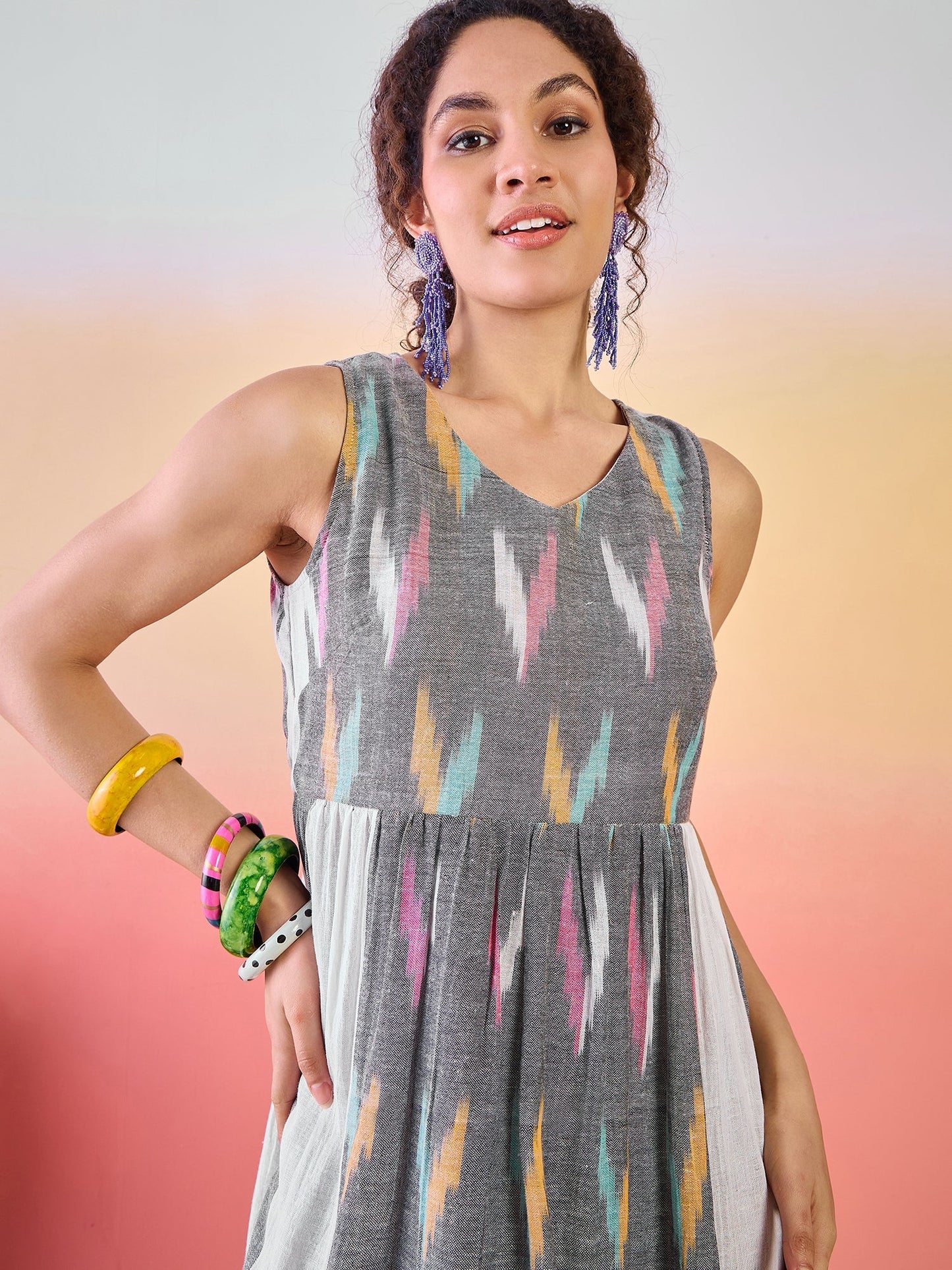 Grey Ikat Skater Dress - Elganza