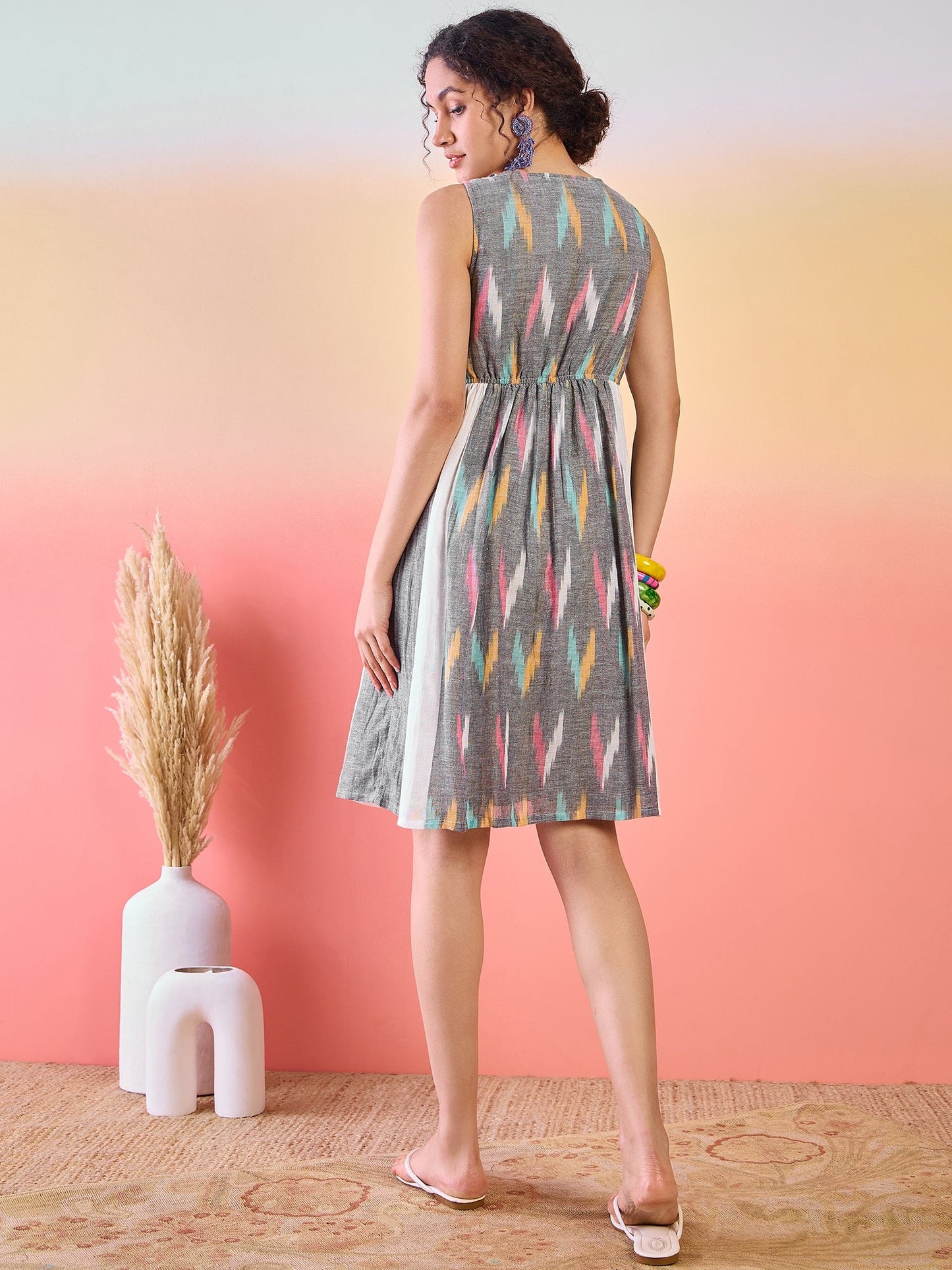 Grey Ikat Skater Dress - Elganza