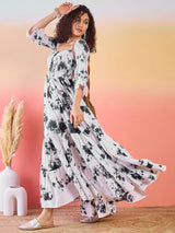 White Tie & Dye Off-Shoulder Tiered Maxi Dress - Elganza