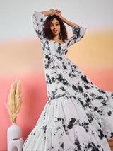 White Tie & Dye Off-Shoulder Tiered Maxi Dress - Elganza