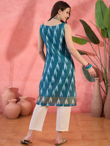 Blue Ikat Print Sleeveless Kurta - Elganza