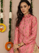 Pink Jacquard Straight Kurta - Elganza