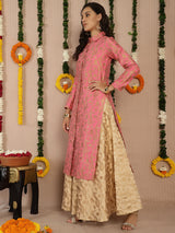 Pink Jacquard Straight Kurta - Elganza