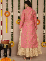 Pink Jacquard Straight Kurta - Elganza