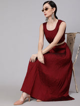 Maroon Pleated Maxi Dress - Elganza