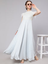 Blue Sequin Flared Maxi Dress - Elganza