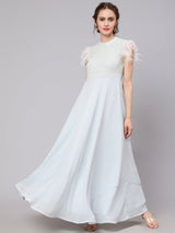 Blue Sequin Flared Maxi Dress - Elganza