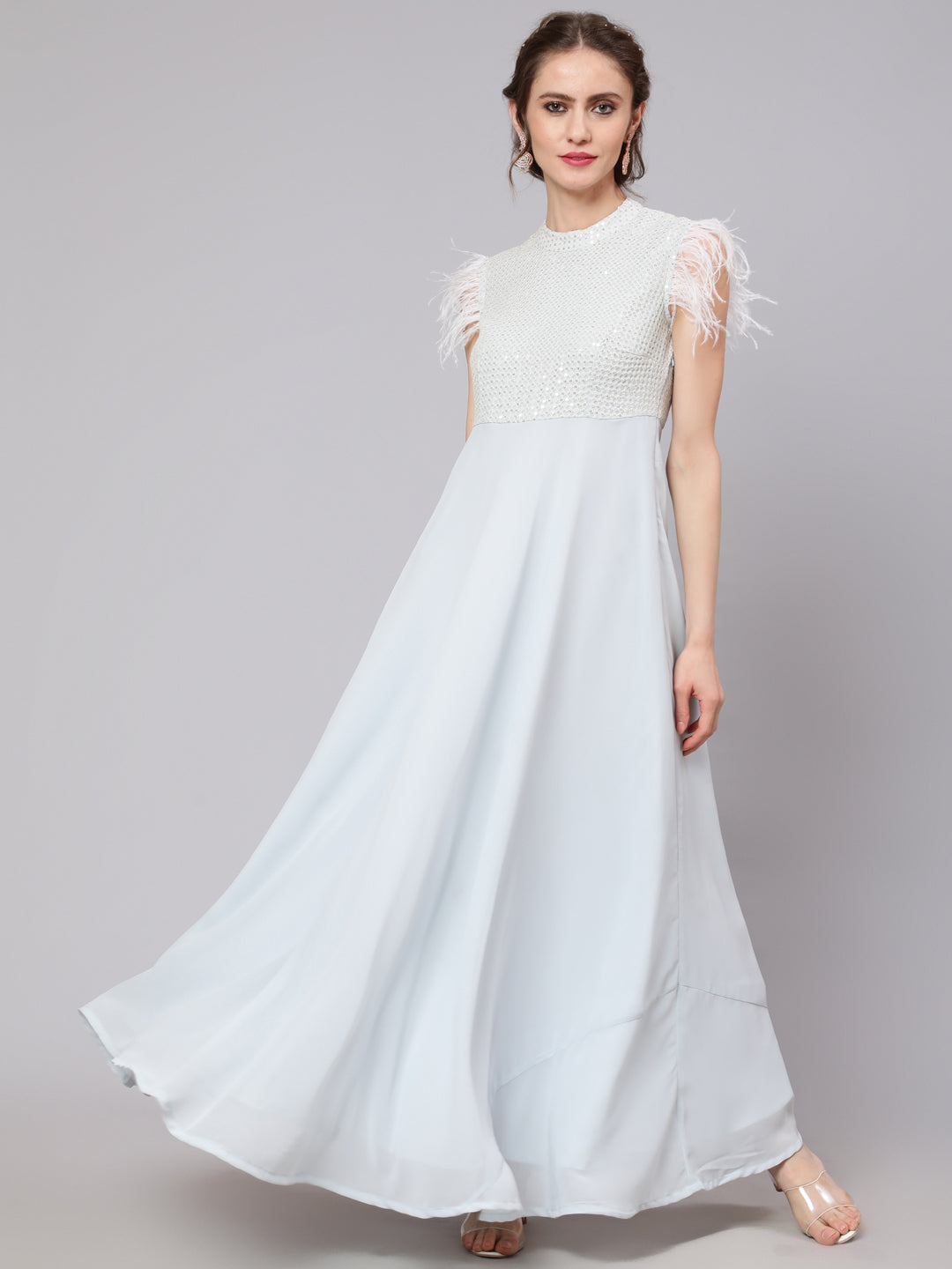 Blue Sequin Flared Maxi Dress - Elganza