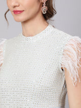 Blue Sequin Flared Maxi Dress - Elganza