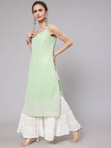 Sea Green Sequin Embroidered Kurta - Elganza