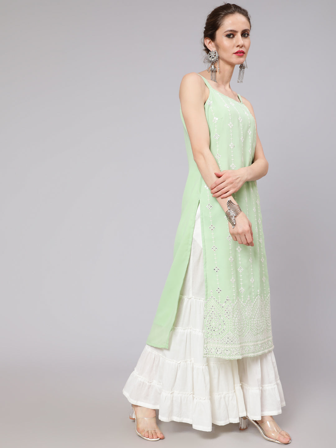 Sea Green Sequin Embroidered Kurta - Elganza