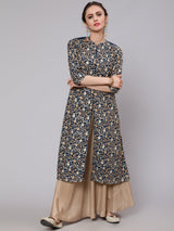 Blue Floral Embroidered Straight Kurta - Elganza
