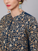 Blue Floral Embroidered Straight Kurta - Elganza