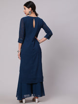 Blue Mirror Work Straight Kurta - Elganza