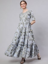 Blue Floral Print Maxi Dress