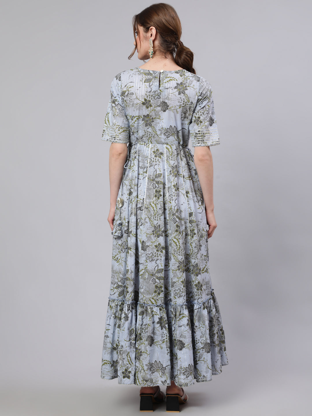 Blue Floral Print Maxi Dress