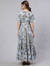 Blue Floral Print Maxi Dress