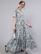Blue Floral Print Maxi Dress