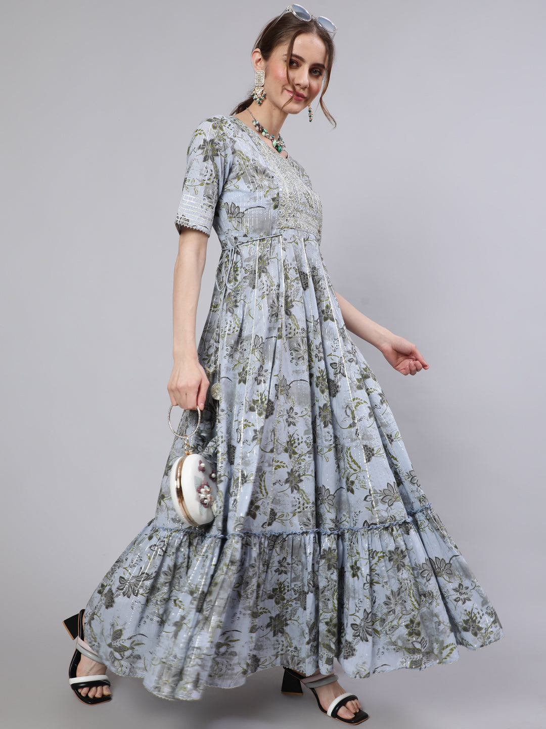 Blue Floral Print Maxi Dress