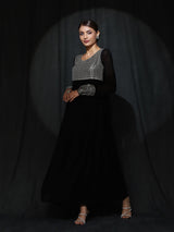 Black Sequin Box Pleated Maxi Dress - Elganza