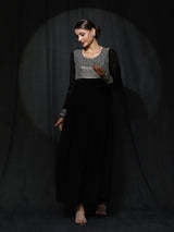 Black Sequin Box Pleated Maxi Dress - Elganza