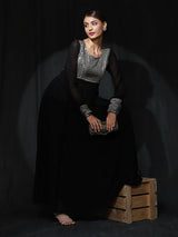 Black Sequin Box Pleated Maxi Dress - Elganza