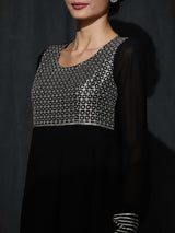 Black Sequin Box Pleated Maxi Dress - Elganza