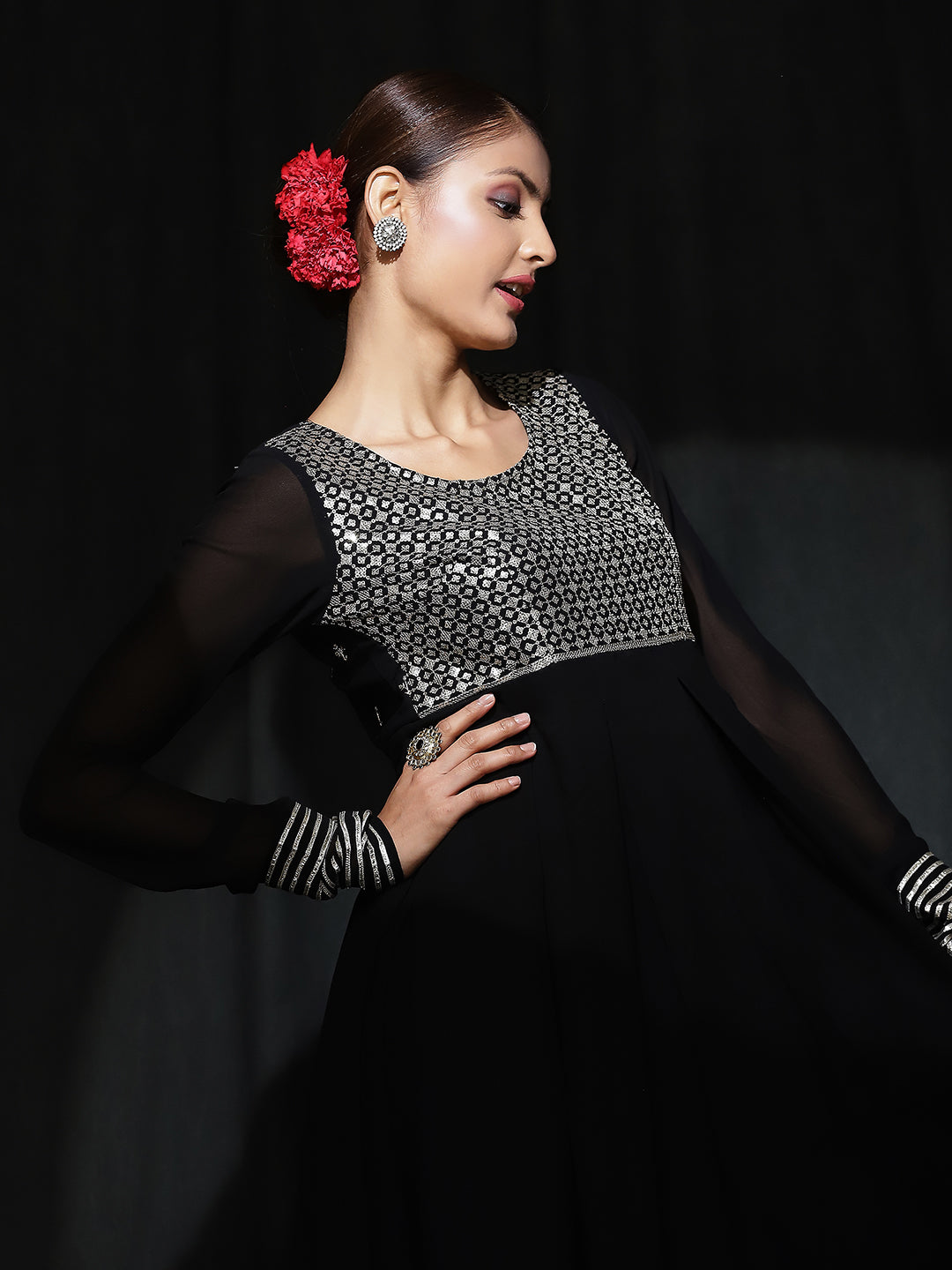 Black Sequin Box Pleated Maxi Dress - Elganza