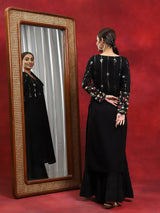 Black Floral Embroidered Kurta - Elganza