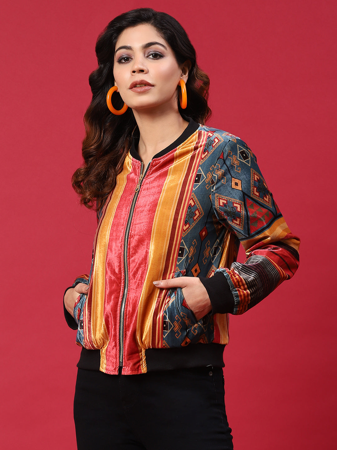 Multicolor Printed Velvet Jacket - Elganza
